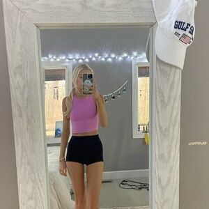 Trendy Pink Crop Top and Black Shorts Set